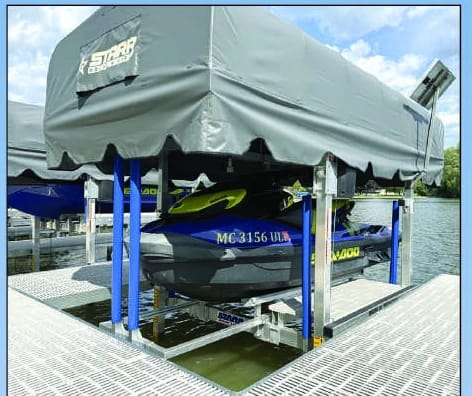 Starr aluminum vertical jet ski lift with protective canopy